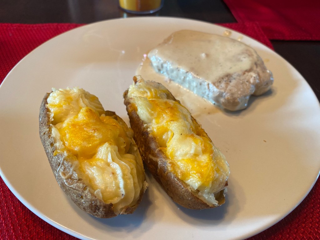 Creamy Dijon Pork Chops with Twice Baked Potatoes